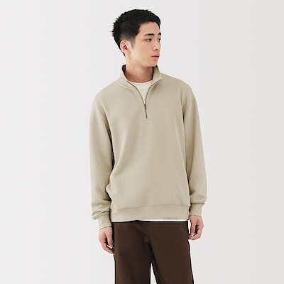 紳士　二重編みハーフジッププルオーバー