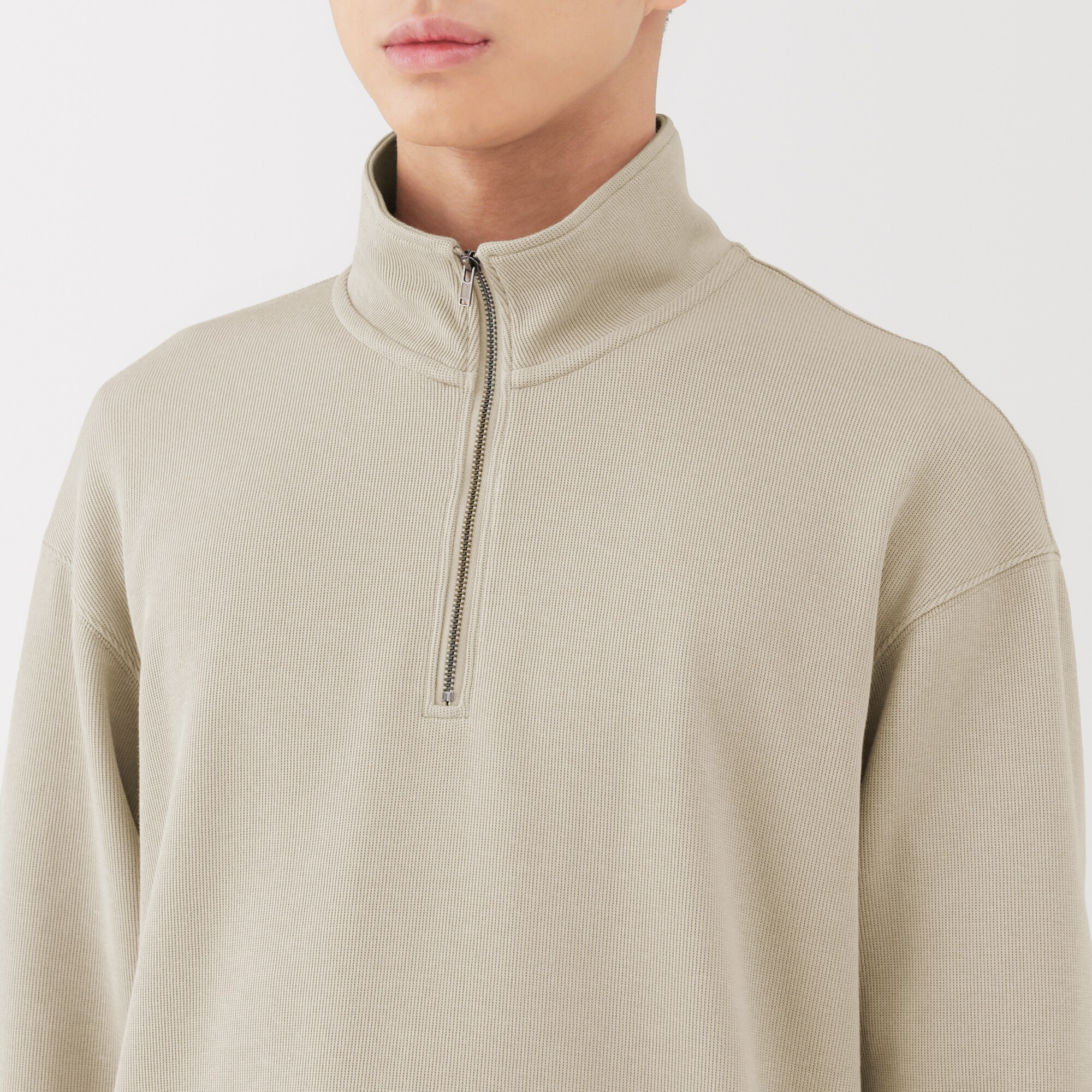 紳士　二重編みハーフジッププルオーバー
