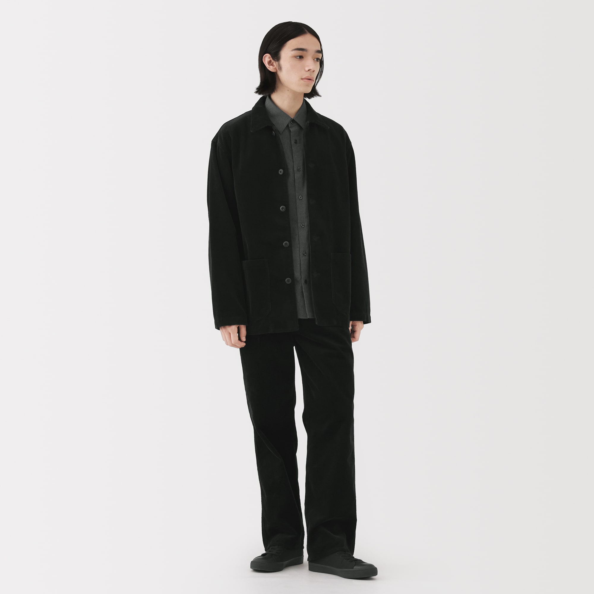 MUJI LABO　コーデュロイ ブラック ジャケット・パンツ・コート セット 無印良品の「MUJI Labo（ムジラボ）」の“大人セットアップ”全型を服