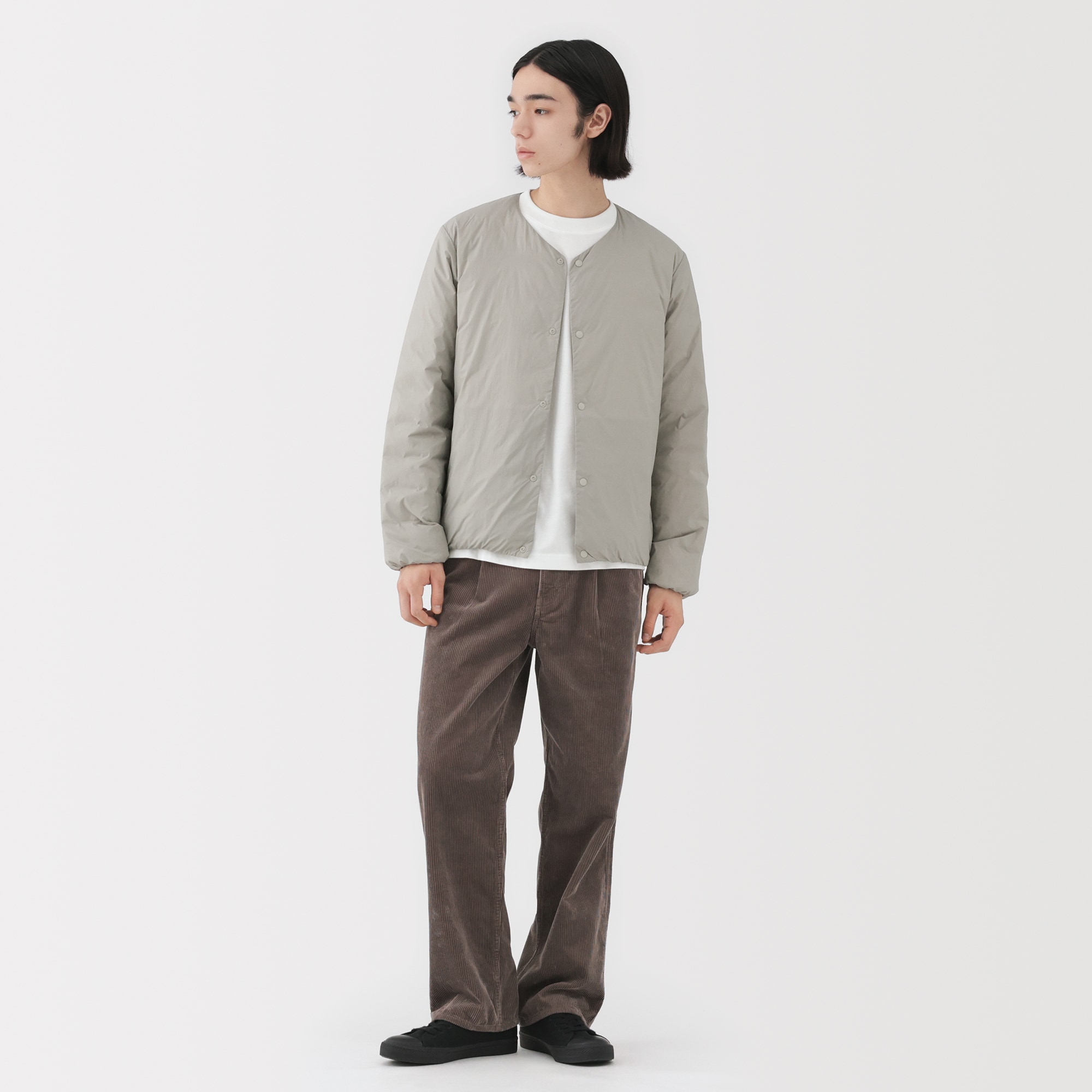 紳士 軽量ダウンポケッタブルノーカラージャケット | 無印良品