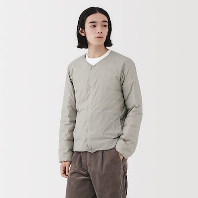 紳士　軽量ダウンポケッタブルノーカラージャケット