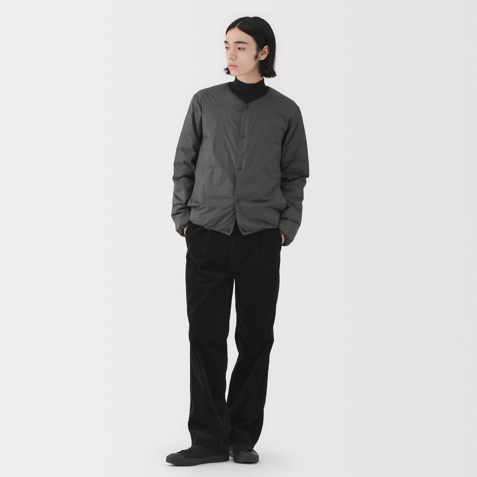紳士 軽量ダウンポケッタブルノーカラージャケット | 無印良品