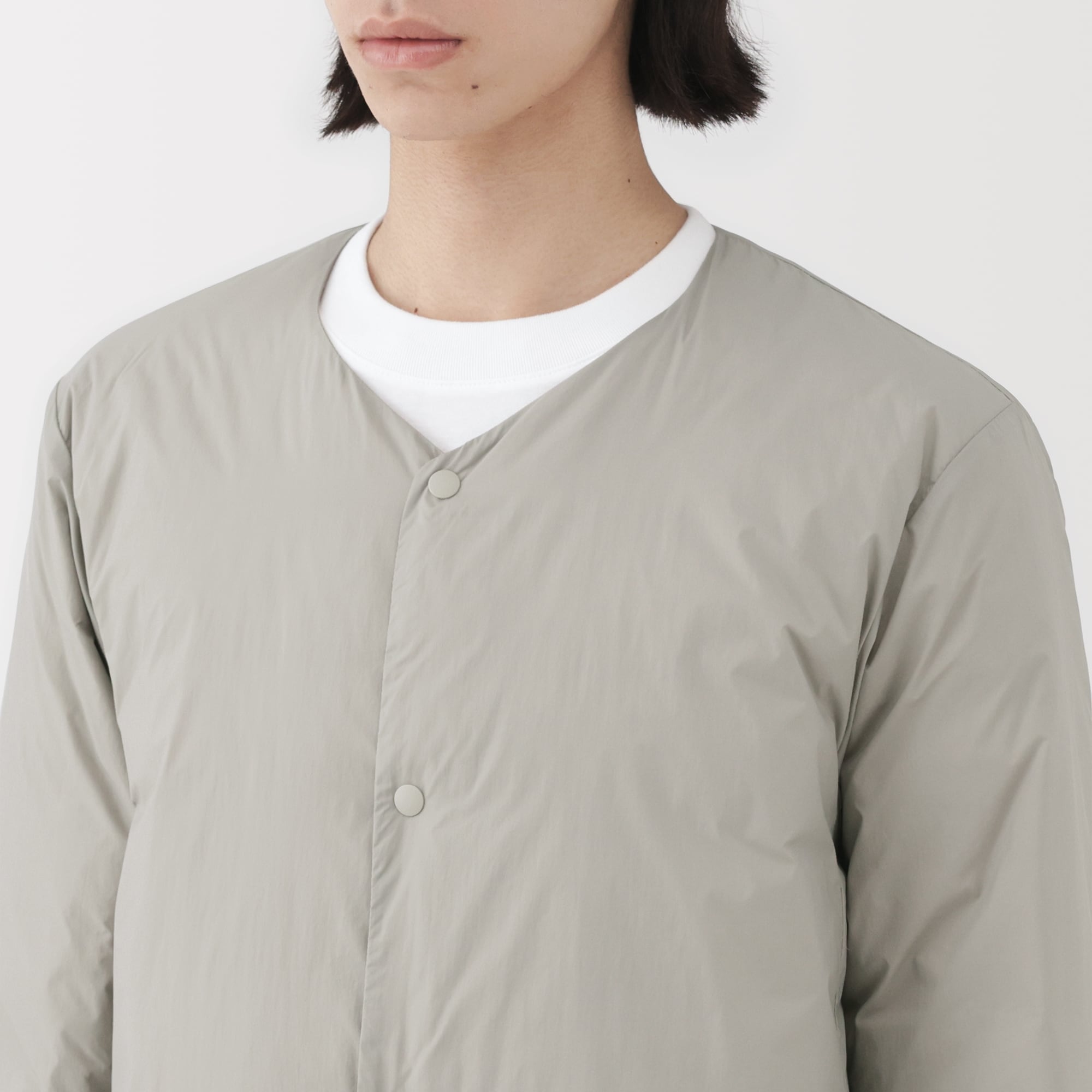 紳士　軽量ダウンポケッタブルノーカラージャケット