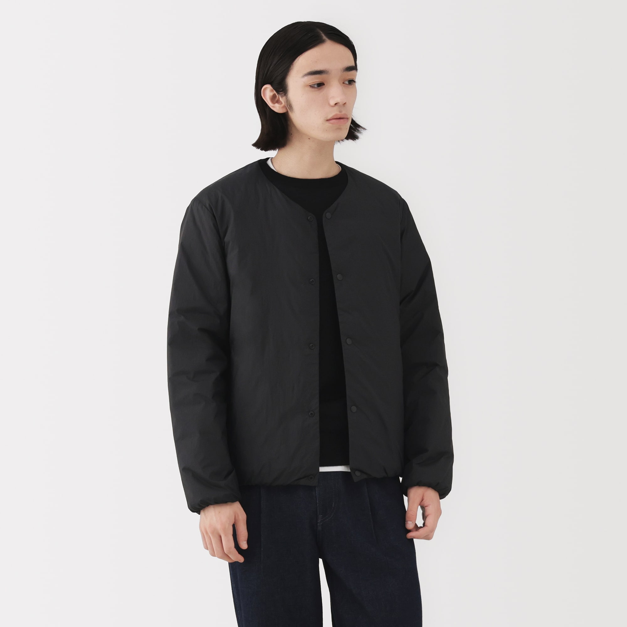 新品 25AW 無印良品 軽量ダウンポケッタブルジャケット ブラックL 紳士 軽量ダウンポケッタブルノーカラージャケット | 無印良品