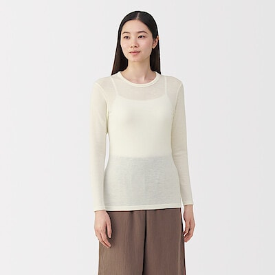 婦人　ウールクルーネック長袖Ｔシャツ