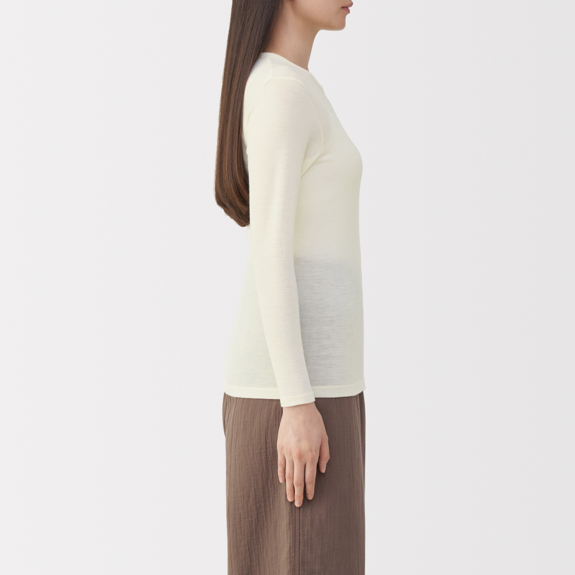 婦人　ウールクルーネック長袖Ｔシャツ