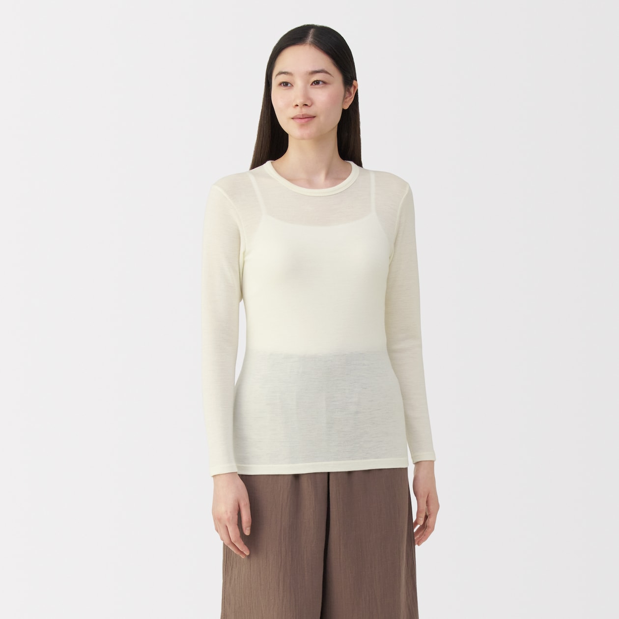 婦人　ウールクルーネック長袖Ｔシャツ