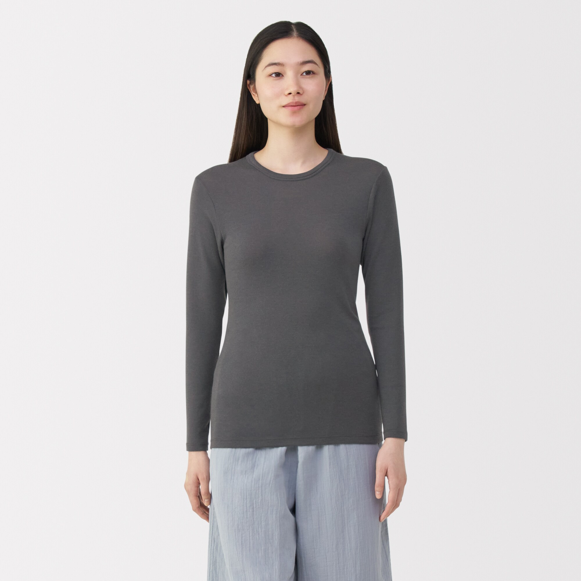 婦人　ウールクルーネック長袖Ｔシャツ