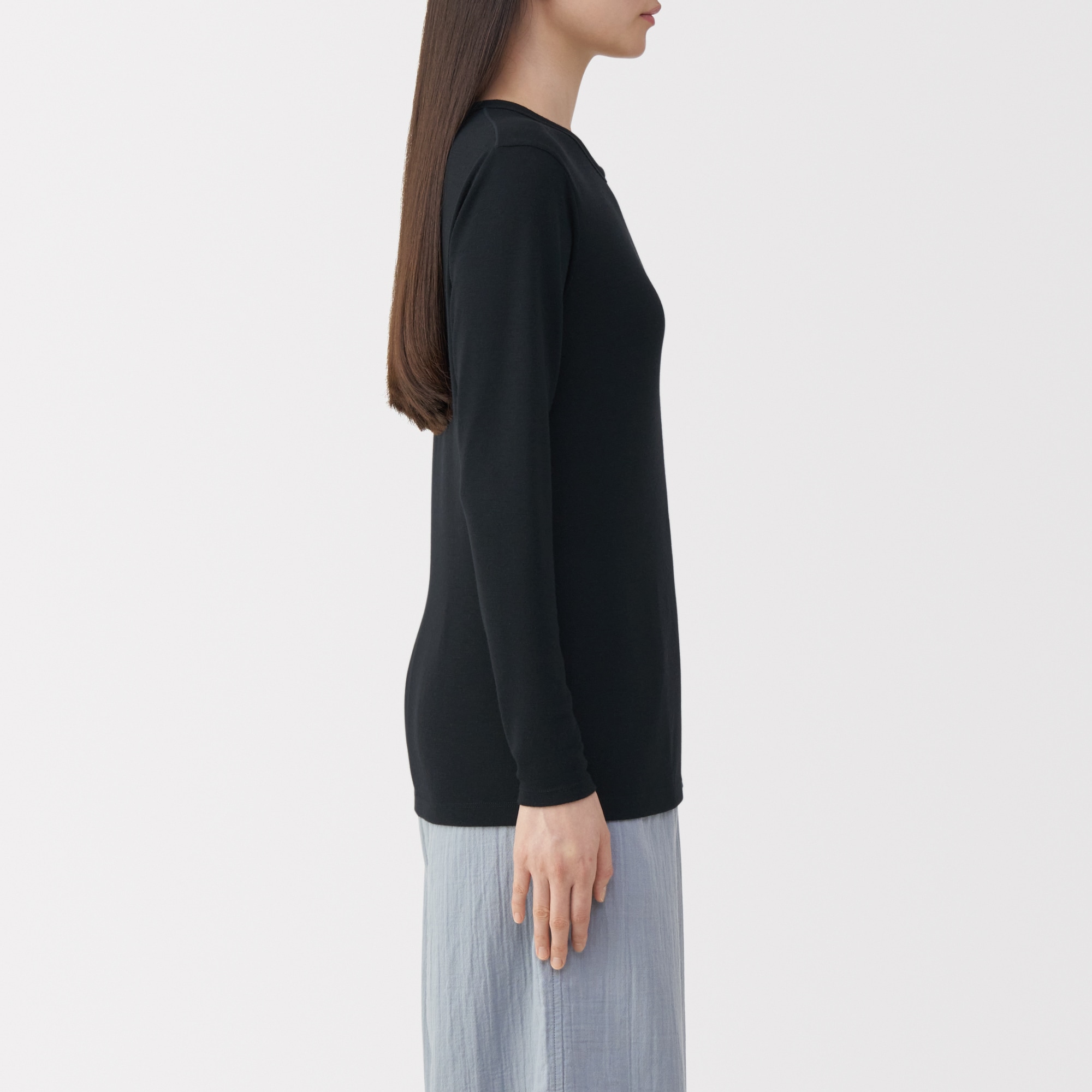 婦人　ウールクルーネック長袖Ｔシャツ