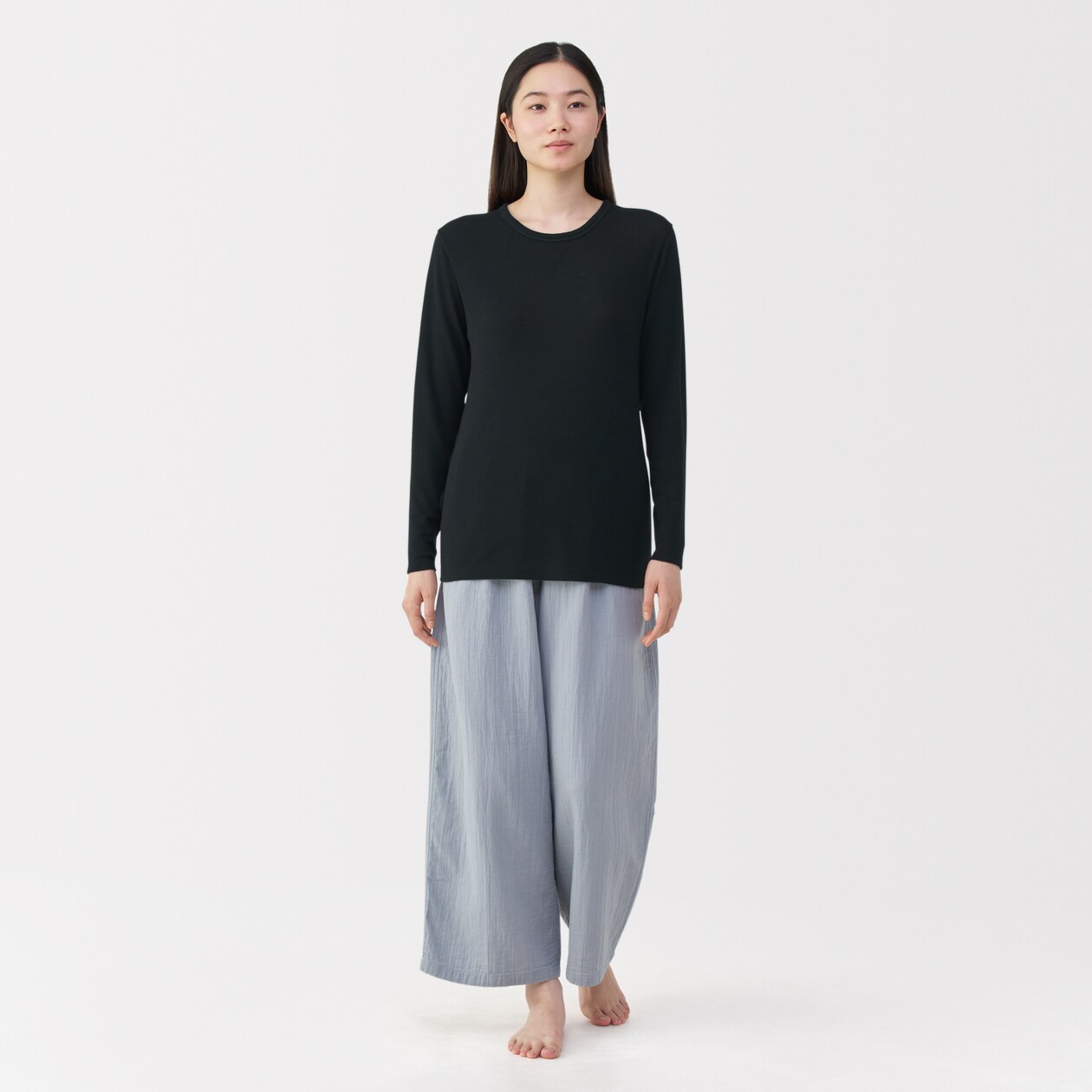 婦人　ウールクルーネック長袖Ｔシャツ