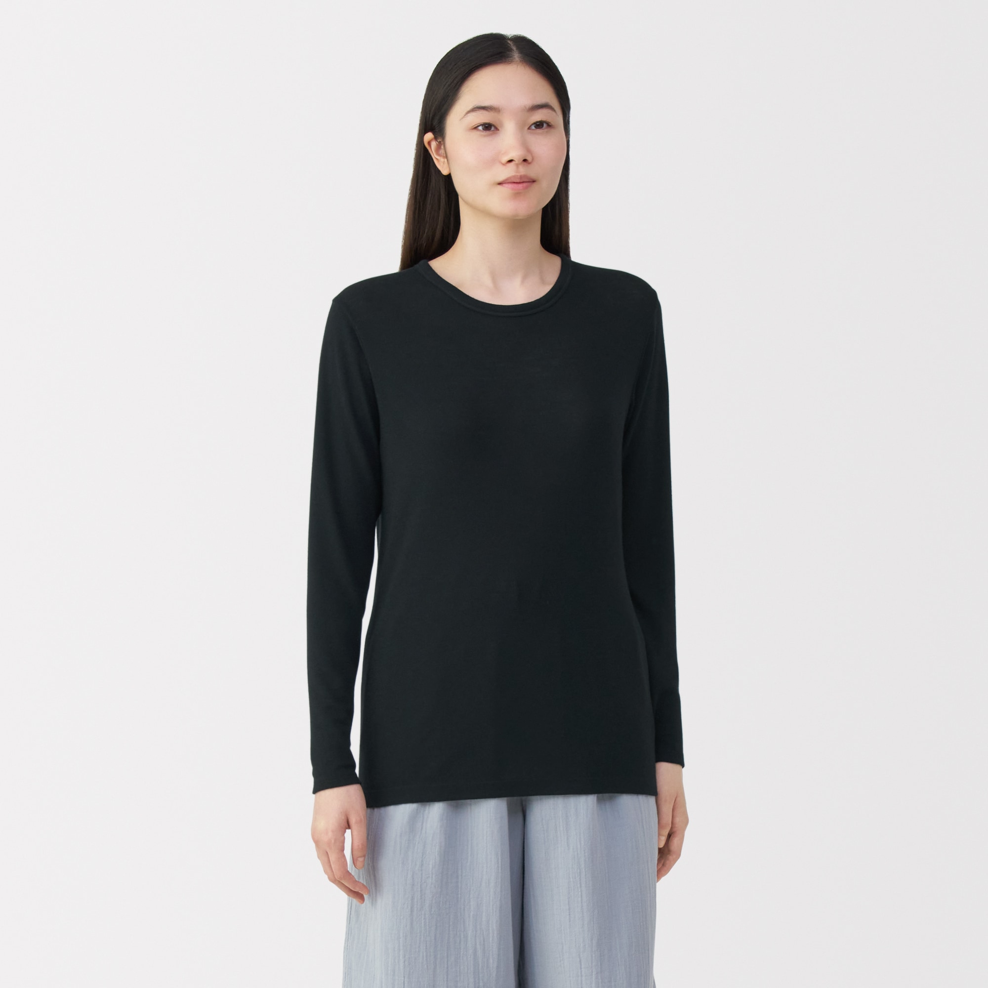 婦人　ウールクルーネック長袖Ｔシャツ