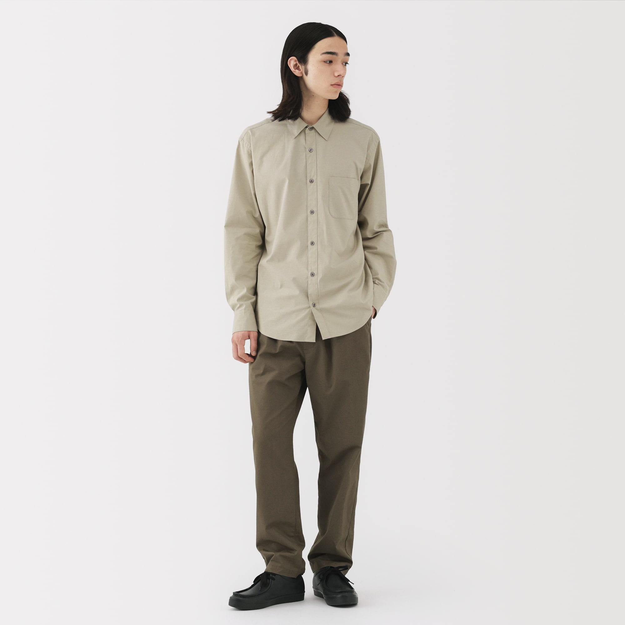 紳士　洗いざらしブロード長袖シャツ