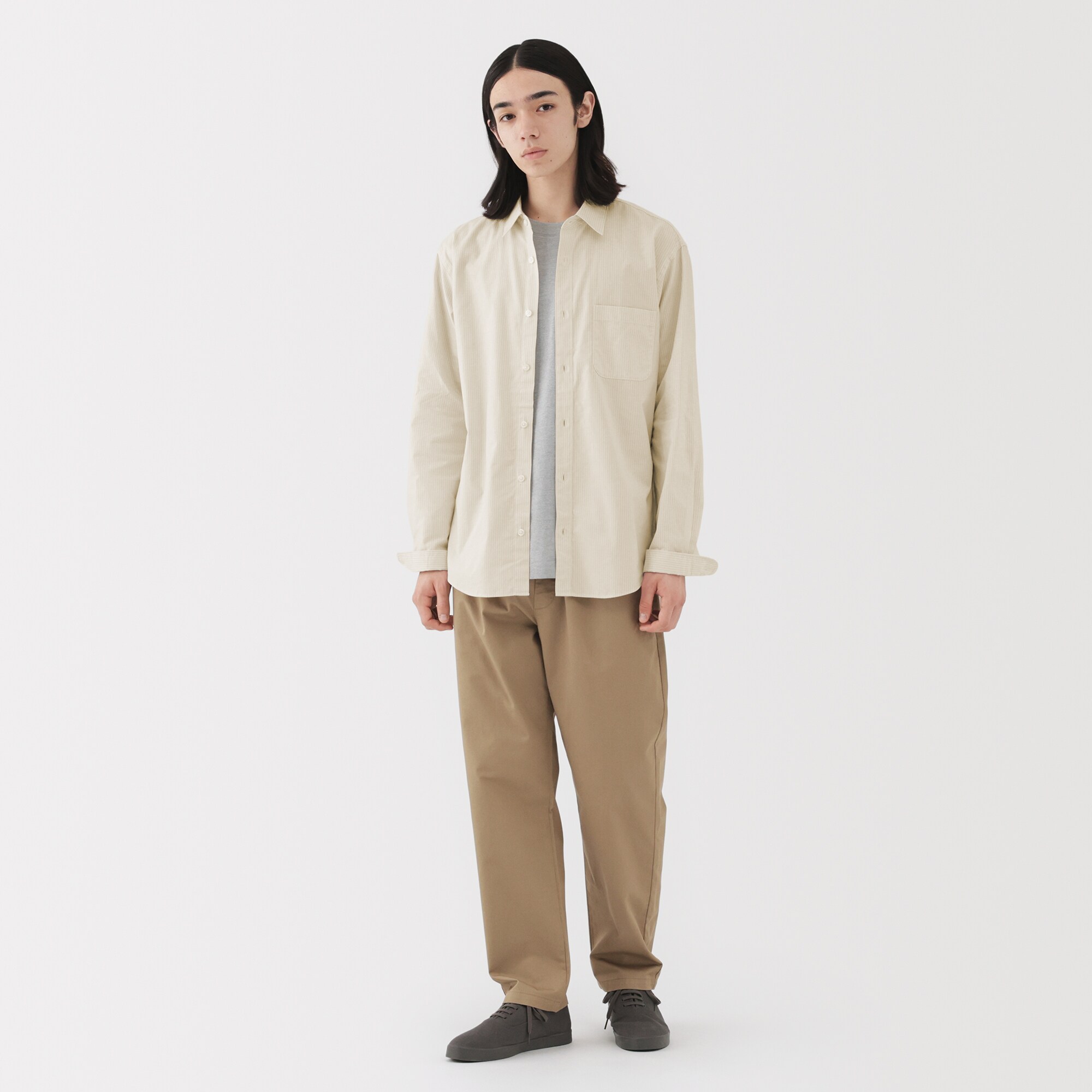 紳士　洗いざらしブロード長袖シャツ