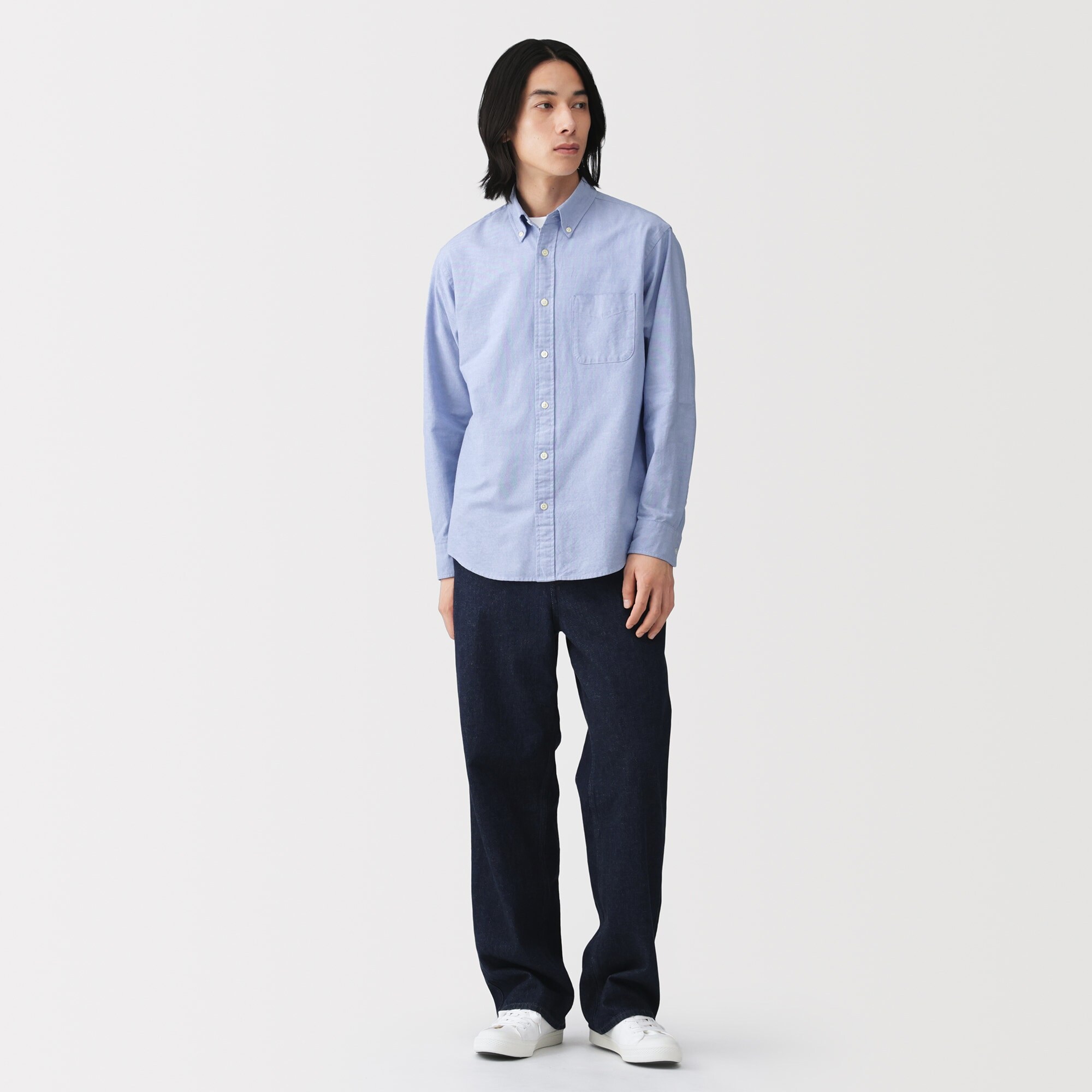 紳士　洗いざらしオックスボタンダウン長袖シャツ