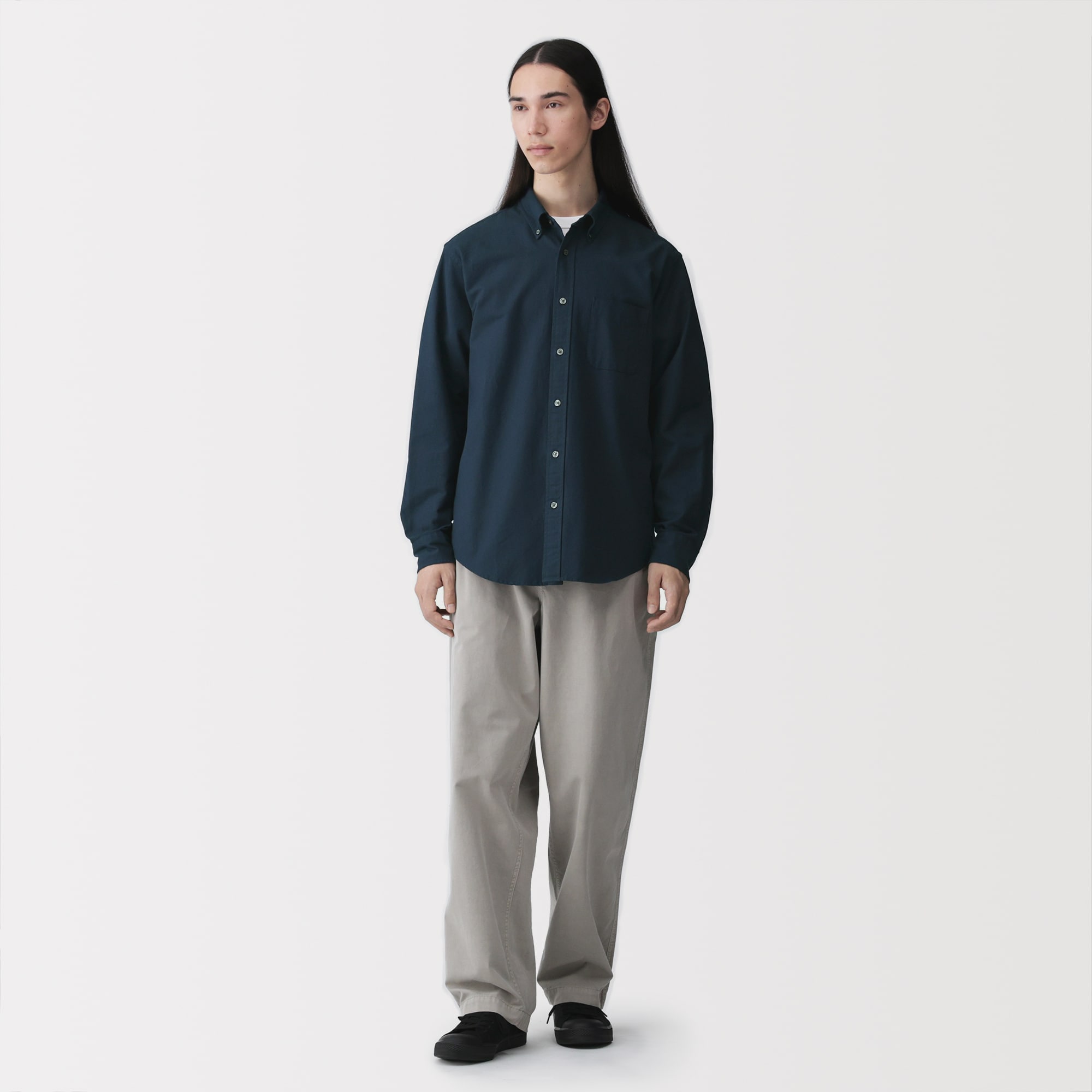 紳士　洗いざらしオックスボタンダウン長袖シャツ