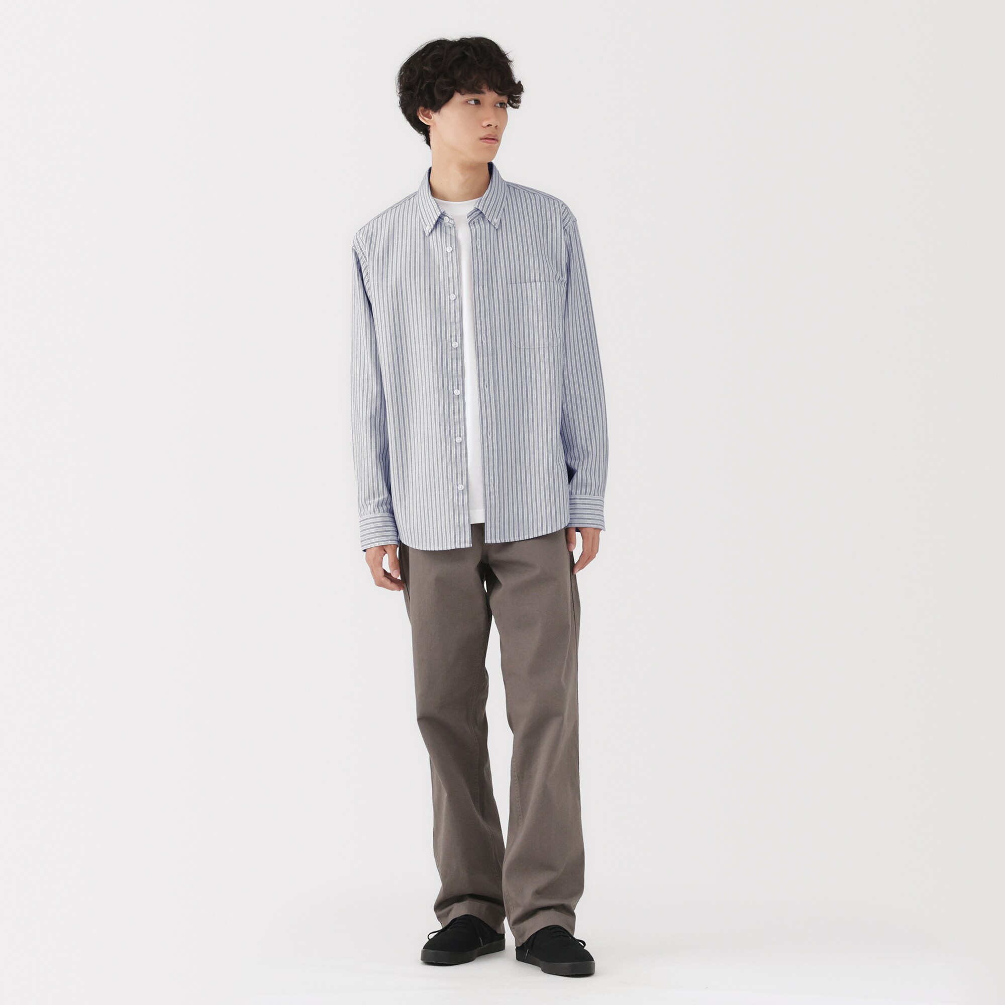 紳士　洗いざらしオックスボタンダウン長袖シャツ