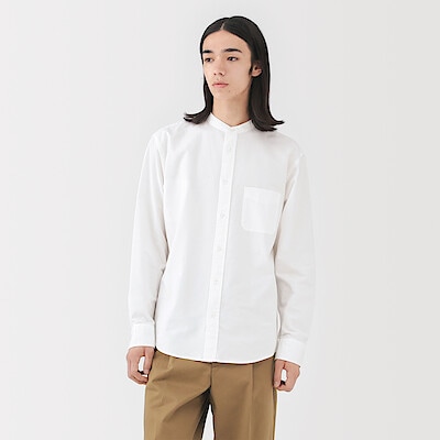 紳士　洗いざらしオックススタンドカラー長袖シャツ