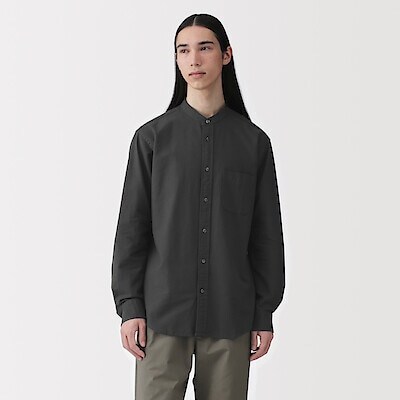 紳士　洗いざらしオックススタンドカラー長袖シャツ