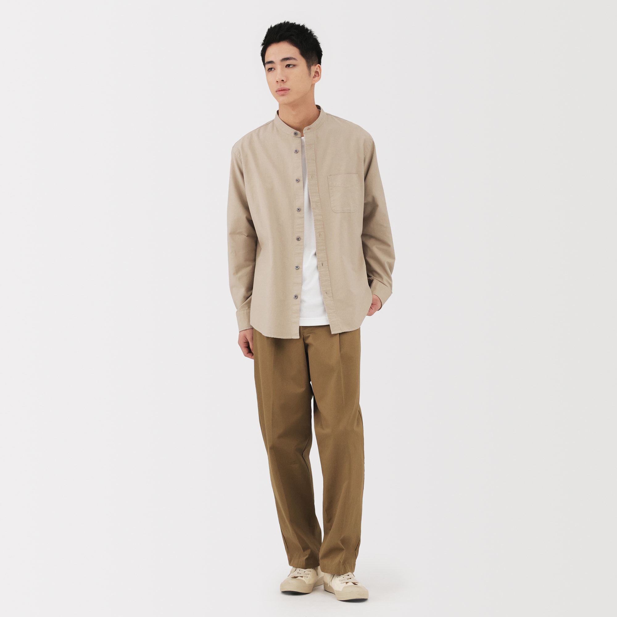 無印 紳士 洗いざらしオックススタンドカラー長袖シャツ | 無印良品