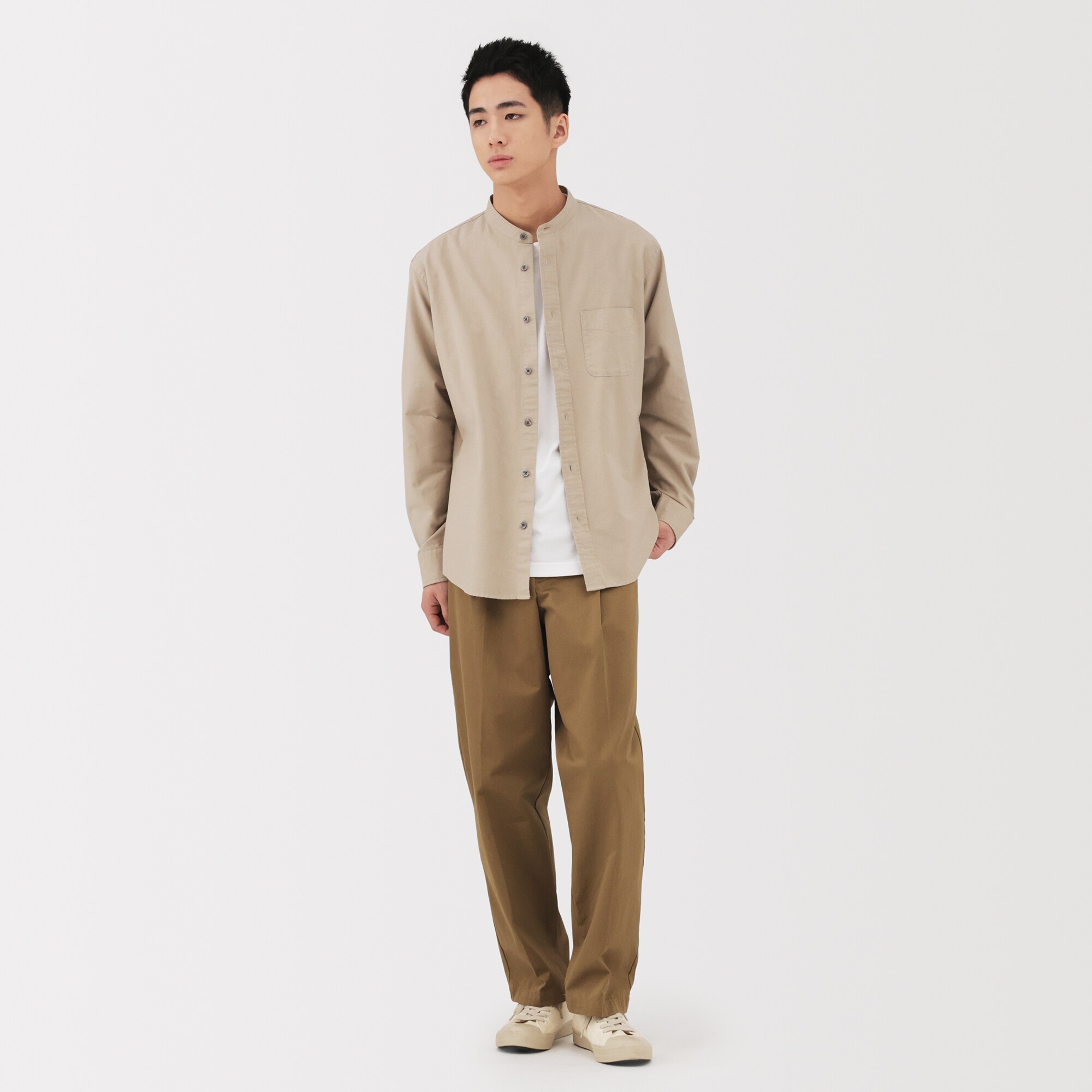 紳士 洗いざらしオックススタンドカラー長袖シャツ | 無印良品