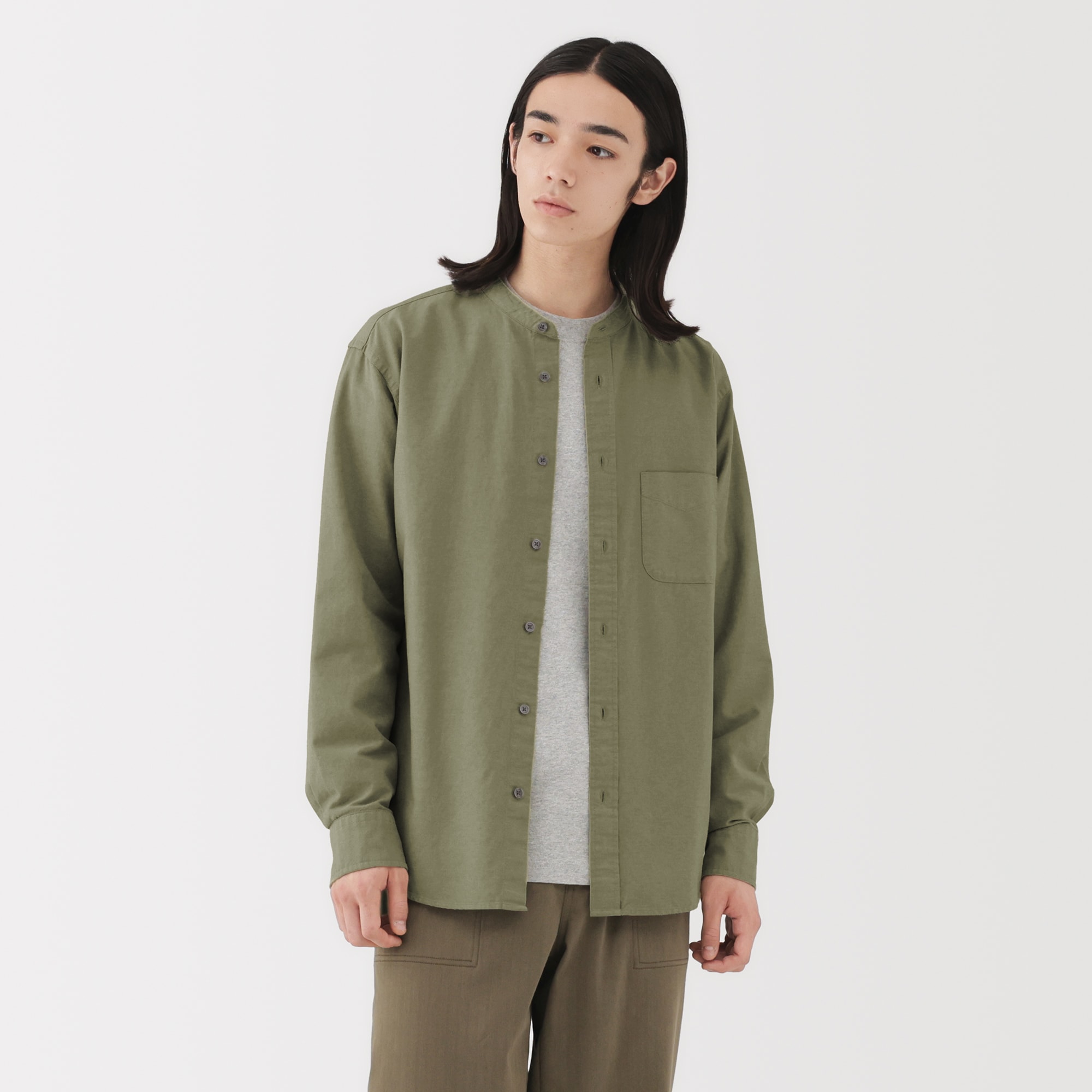 紳士 洗いざらしオックススタンドカラー長袖シャツ | 無印良品