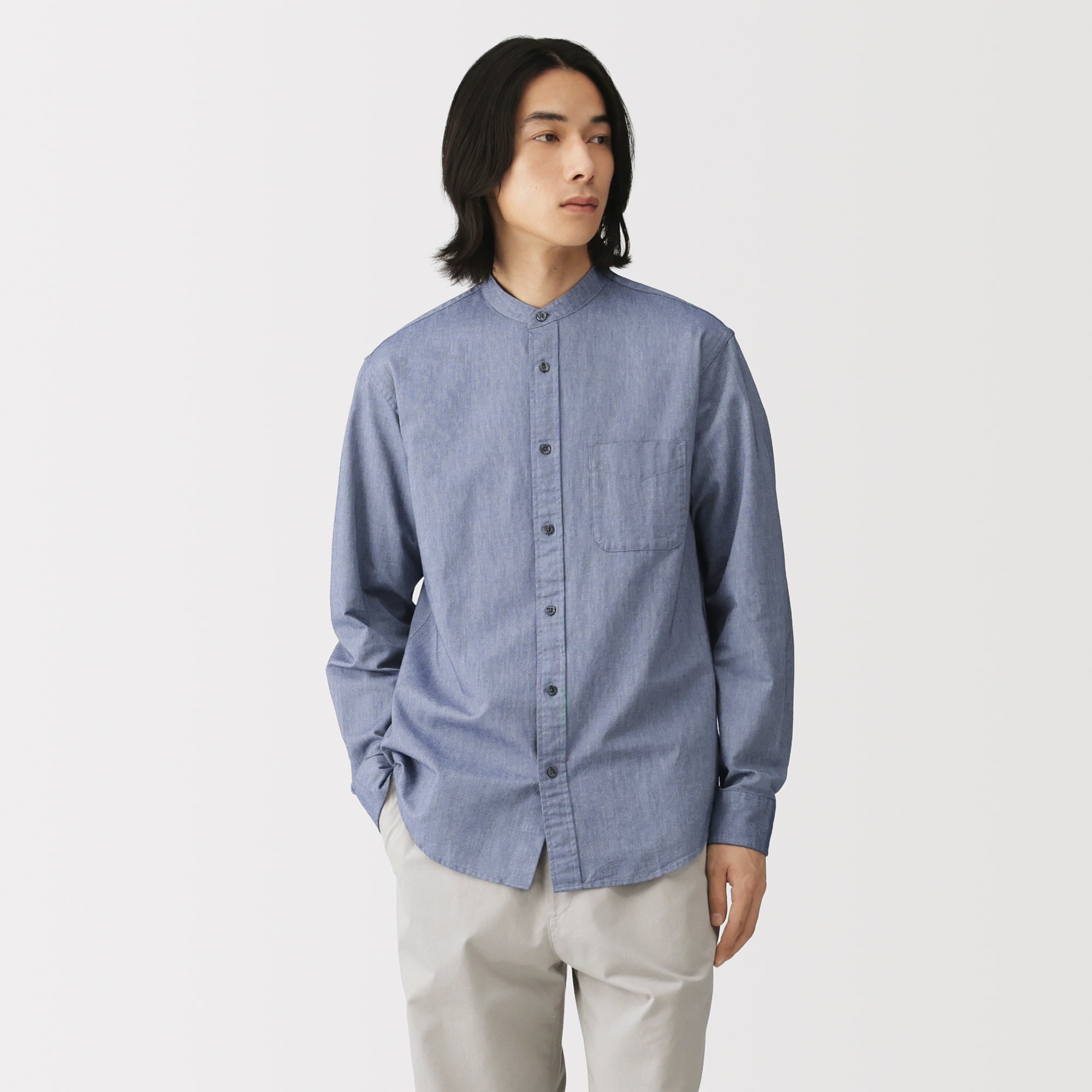 紳士 洗いざらしオックススタンドカラー長袖シャツ | 無印良品