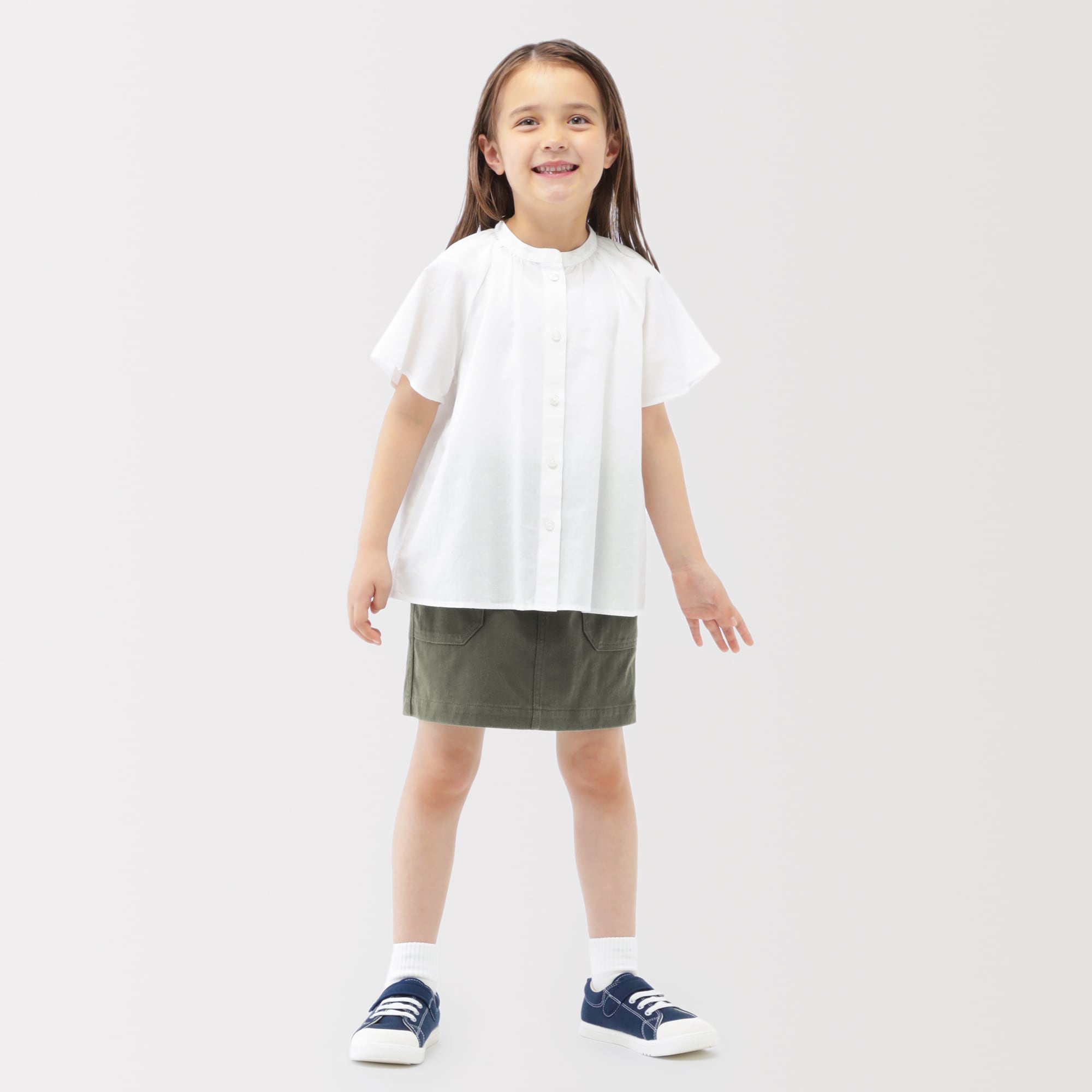 キッズ　縦横ストレッチヘリンボーンスカート