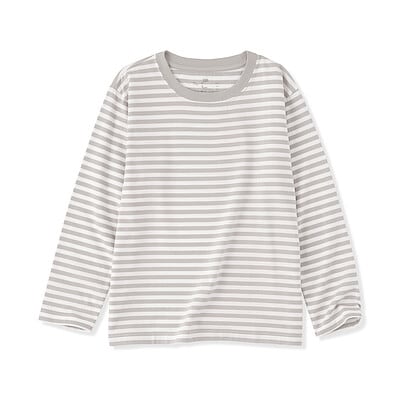 【７月下旬発売予定】キッズ　綿天竺編みクルーネック長袖Ｔシャツ　ボーダー