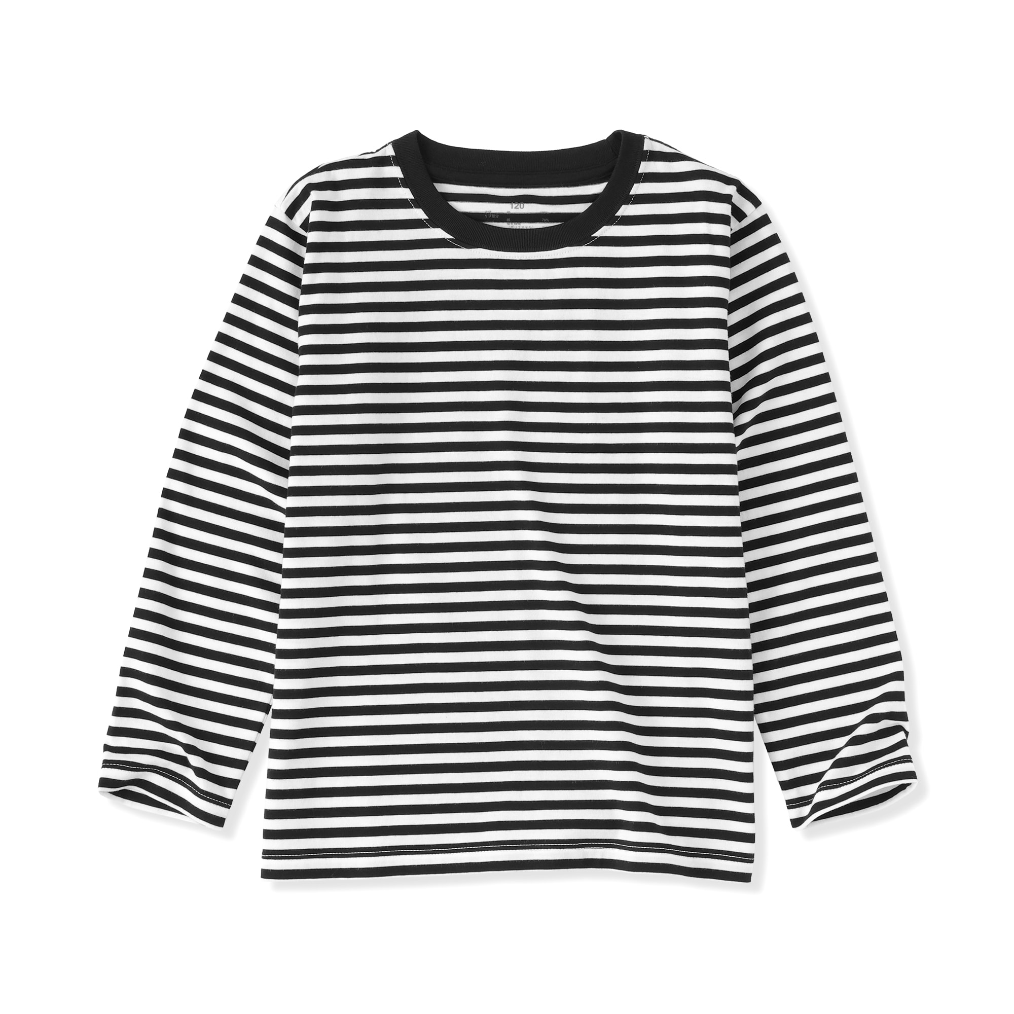 キッズ 綿天竺編みクルーネック長袖Tシャツ ボーダー | 無印良品