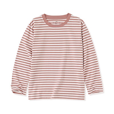 キッズ　綿天竺編みクルーネック長袖Ｔシャツ　ボーダー