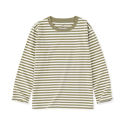 キッズ　綿天竺編みクルーネック長袖Ｔシャツ　ボーダー