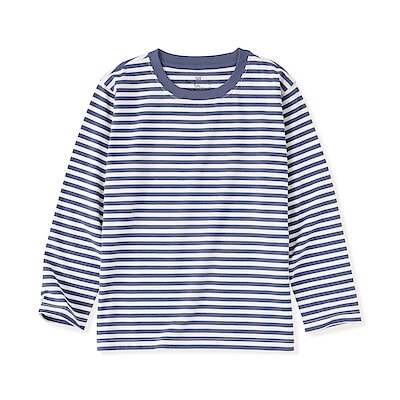 キッズ　綿天竺編みクルーネック長袖Ｔシャツ　ボーダー