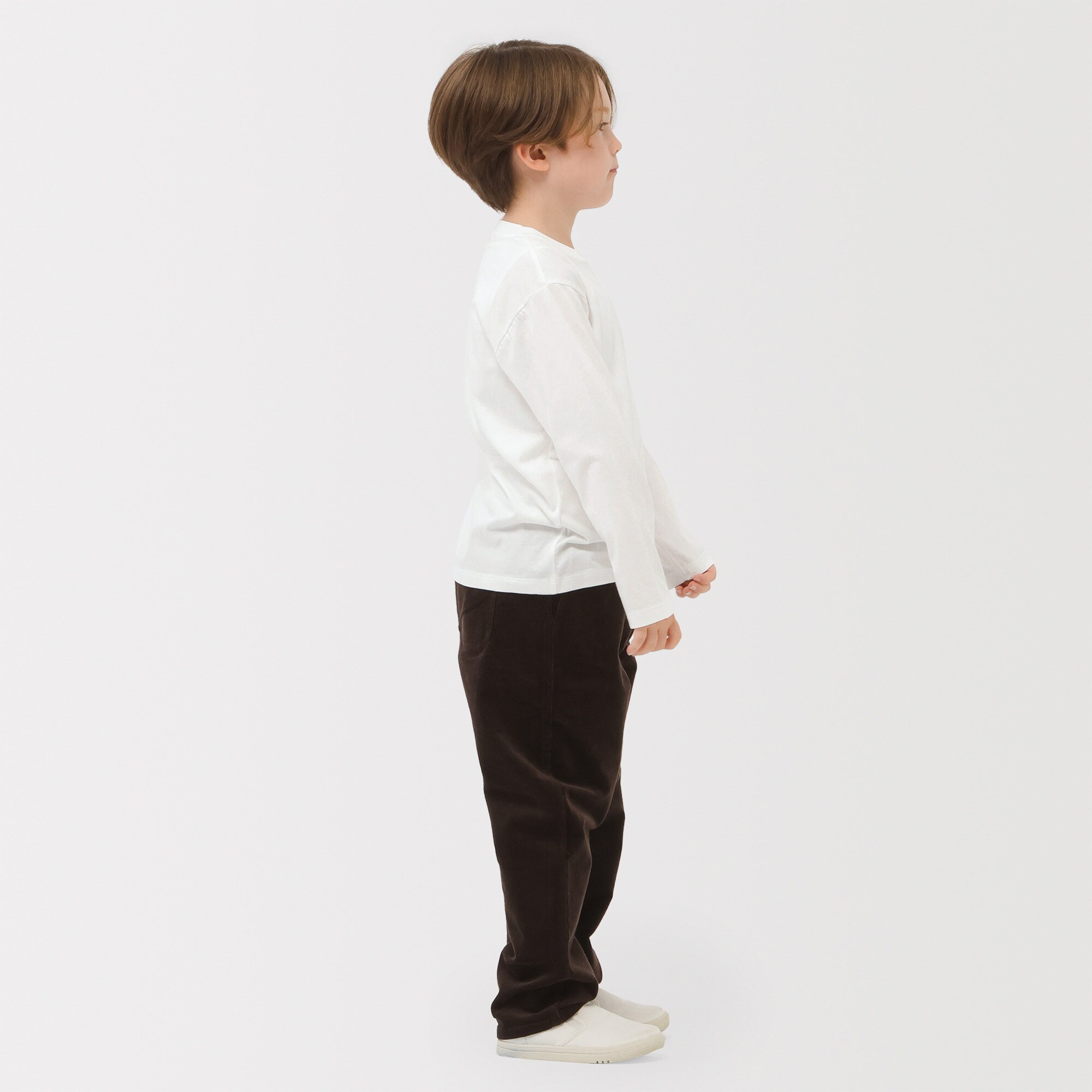 キッズ　綿天竺編みクルーネック長袖Ｔシャツ　無地