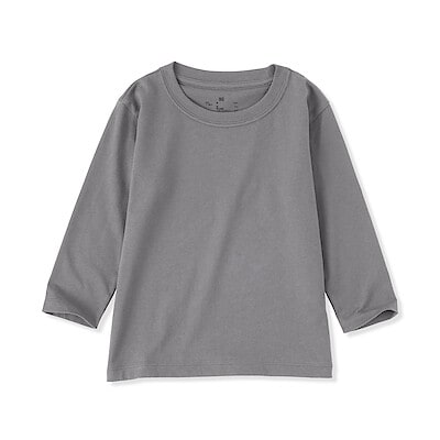 ベビー　あたまするっと　天竺編みクルーネック長袖Ｔシャツ　無地