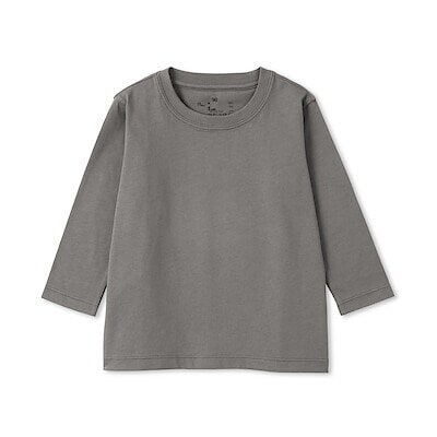 ベビー　あたまするっと　綿天竺編みクルーネック長袖Ｔシャツ　無地