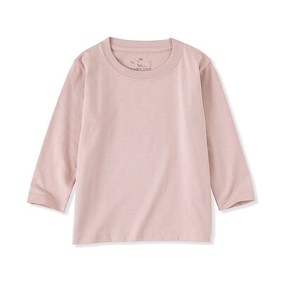 ベビー　あたまするっと　綿天竺編みクルーネック長袖Ｔシャツ　無地