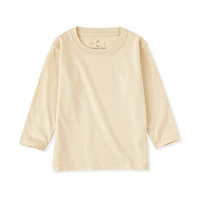 ベビー　あたまするっと　綿天竺編みクルーネック長袖Ｔシャツ　無地