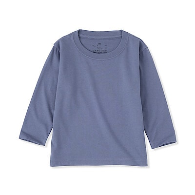 ベビー　あたまするっと　天竺編みクルーネック長袖Ｔシャツ　無地