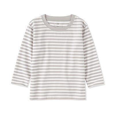 ベビー　あたまするっと　綿天竺編みクルーネック長袖Ｔシャツ　ボーダー