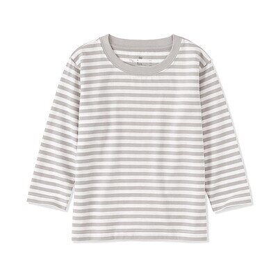 ベビー　あたまするっと　綿天竺編みクルーネック長袖Ｔシャツ　ボーダー