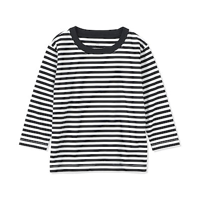 ベビー　あたまするっと　綿天竺編みクルーネック長袖Ｔシャツ　ボーダー