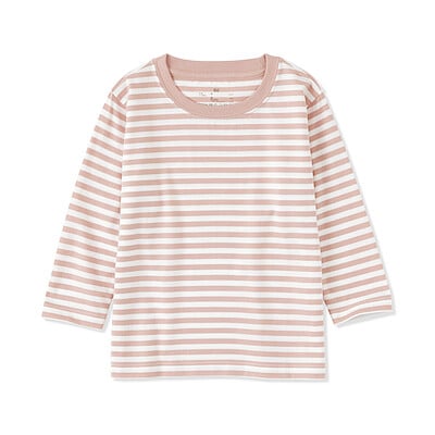 ベビー　あたまするっと　綿天竺編みクルーネック長袖Ｔシャツ　ボーダー