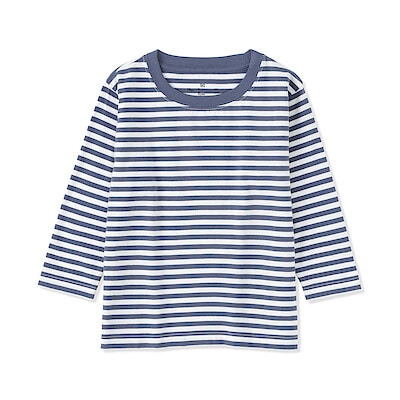 ベビー　あたまするっと　綿天竺編みクルーネック長袖Ｔシャツ　ボーダー