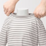 ベビー　あたまするっと　綿天竺編みクルーネック長袖Ｔシャツ　ボーダー