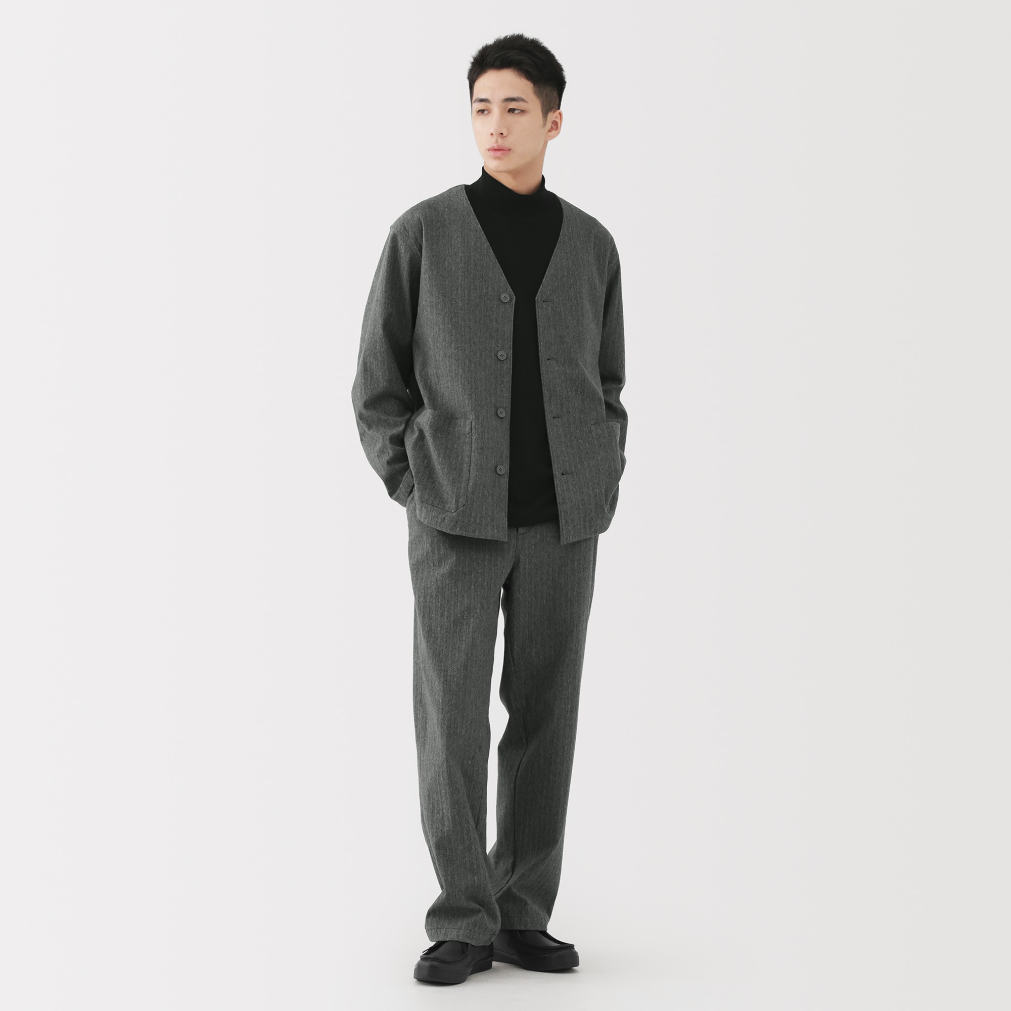 紳士　縦横ストレッチ起毛ヘリンボーンパンツ