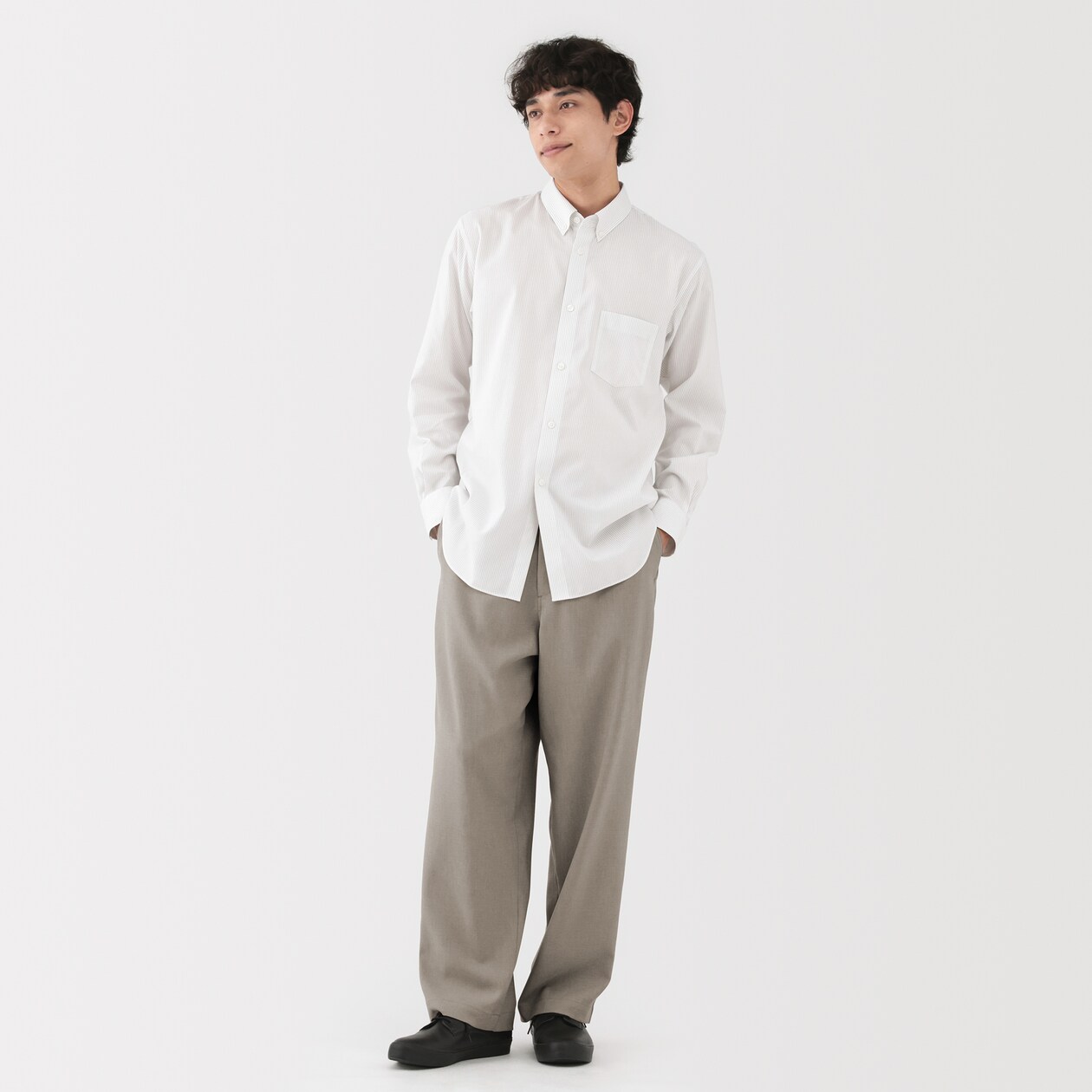 紳士　ストレッチノータックワイドパンツ