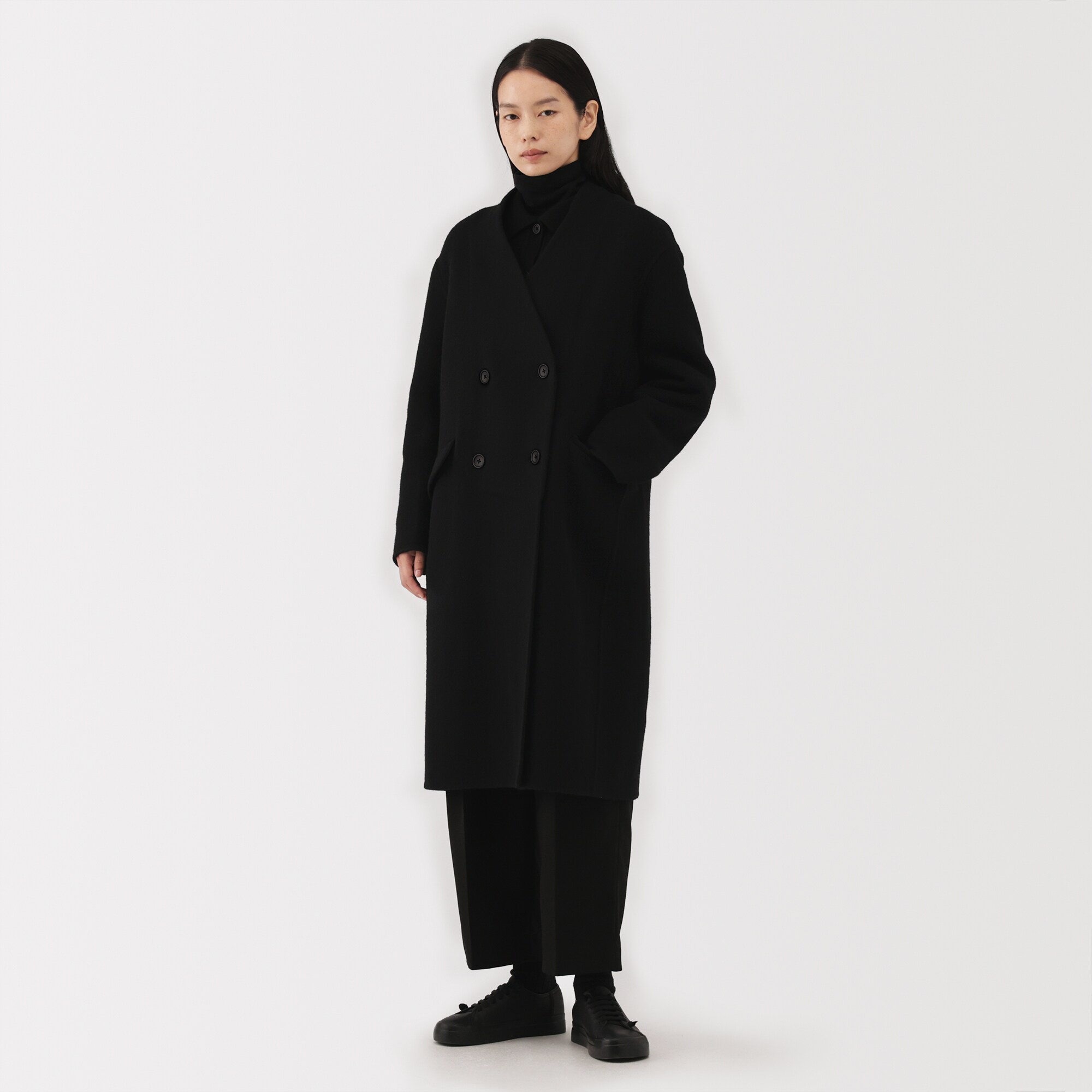 婦人　カシミヤ混ダブルブレストコート