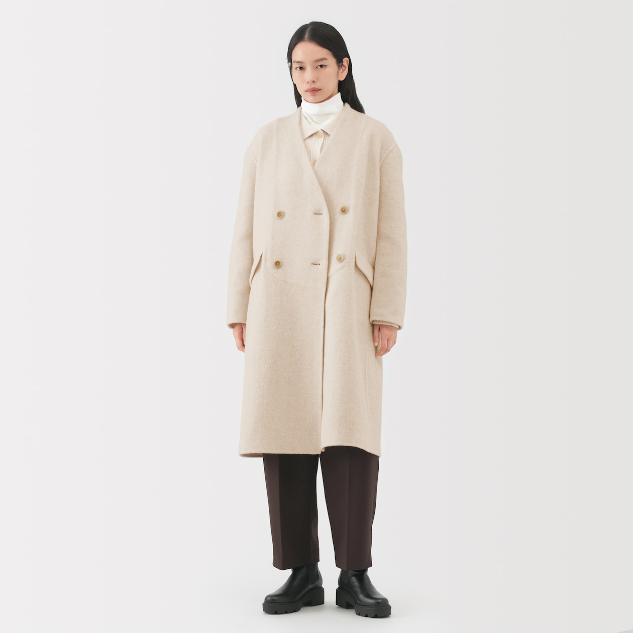婦人　カシミヤ混ダブルブレストコート