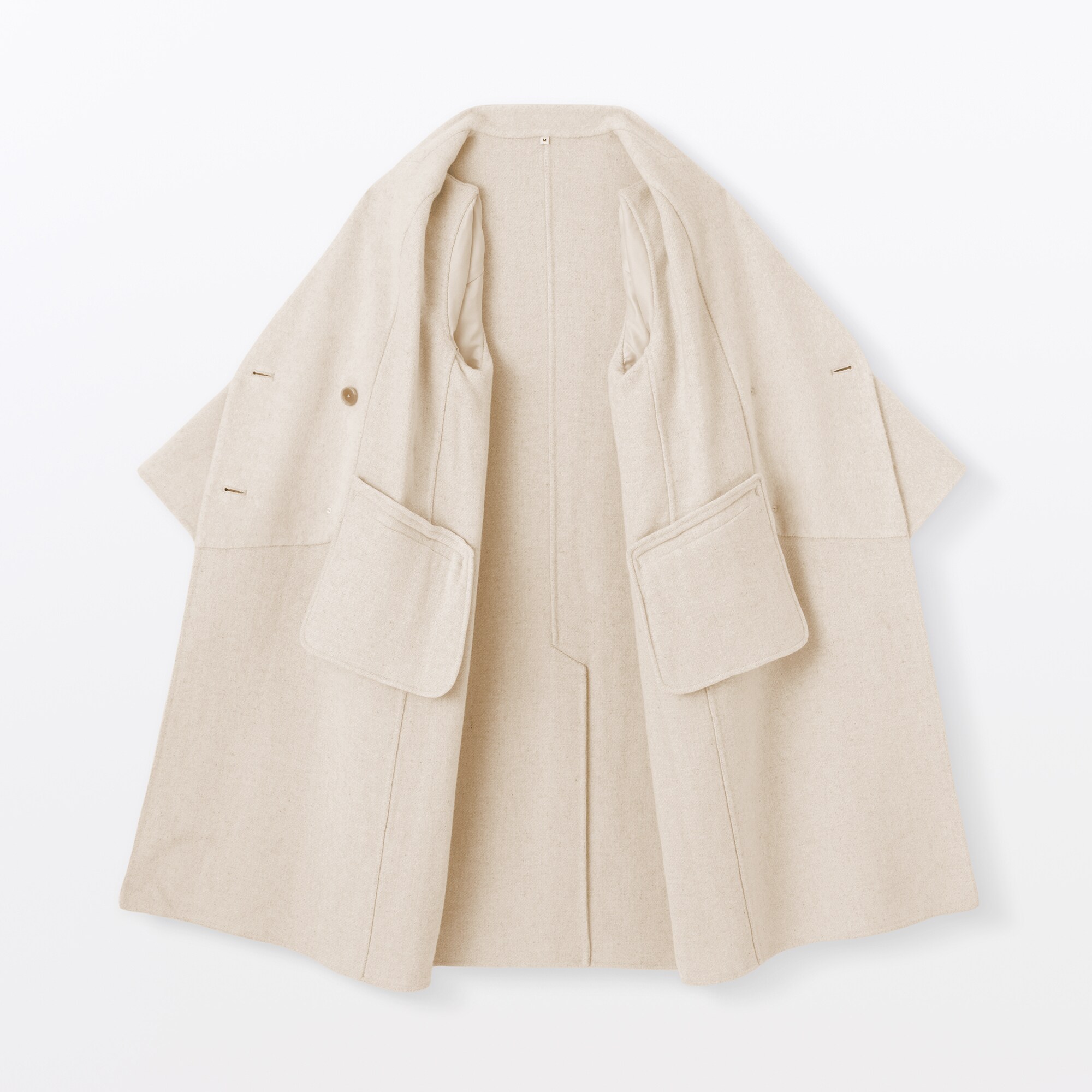 新品タグ付き　無印良品　カシミヤ混　ダブルサイズ　アイボリー柄 婦人 カシミヤ混ダブルブレストコート | 無印良品