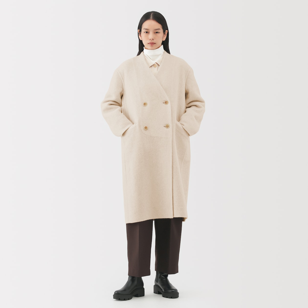 婦人　カシミヤ混ダブルブレストコート